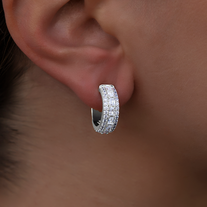 Multi-Layer Band Hoop Earrings in White Gold