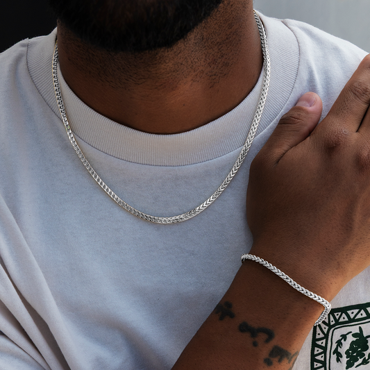 Franco Chain + Bracelet Bundle in White Gold - 3mm