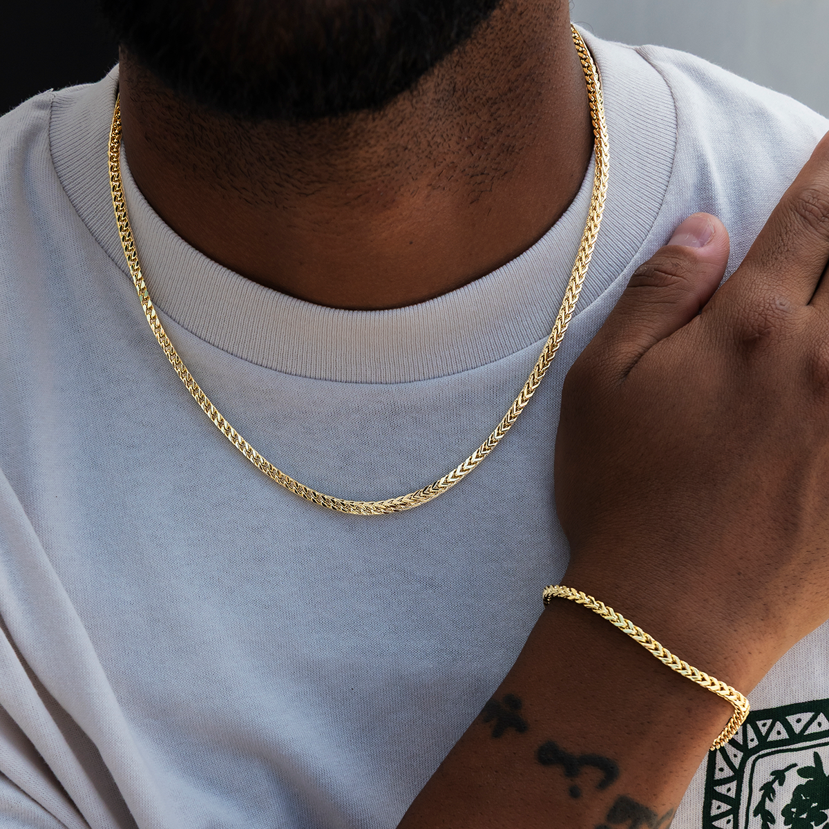 Franco Chain + Bracelet Bundle in Yellow Gold - 3mm