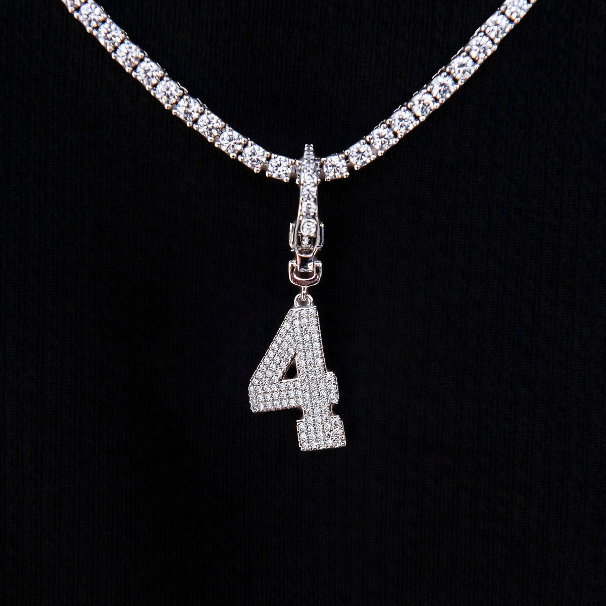 Micro Pave Number Clip On Pendants in White Gold