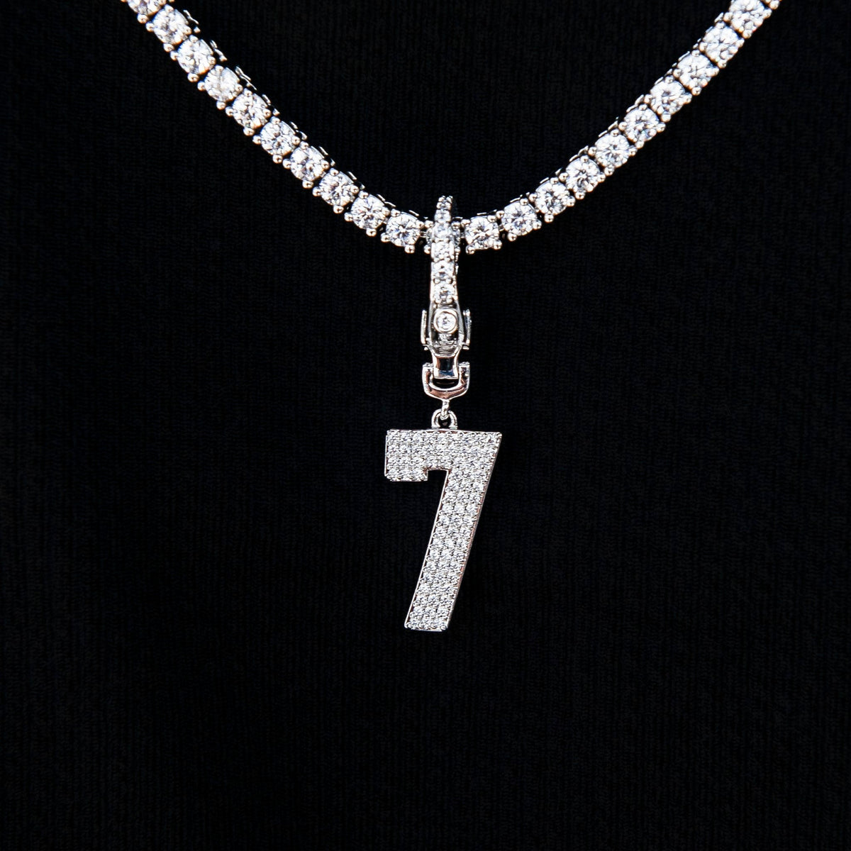 Micro Pave Number Clip On Pendants in White Gold