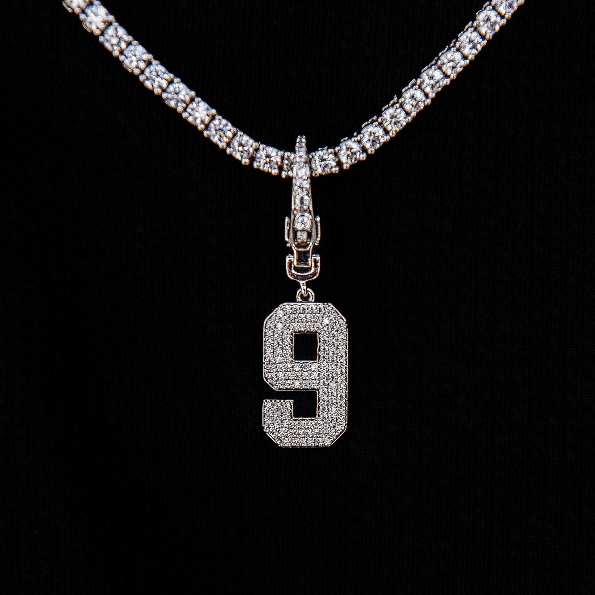 Micro Pave Number Clip On Pendants in White Gold
