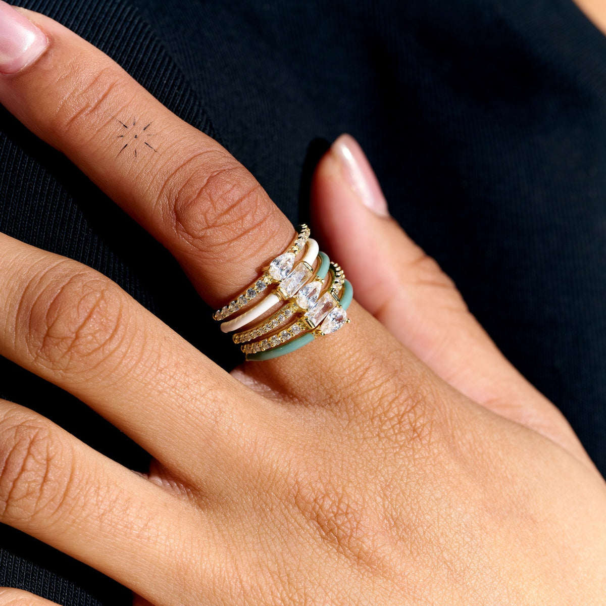 Green Thin Iced Rock Enamel Ring Set Ring in Yellow Gold Vermeil - 2mm