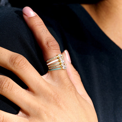 Green Thin Iced Rock Enamel Ring Set Ring in Yellow Gold Vermeil - 2mm