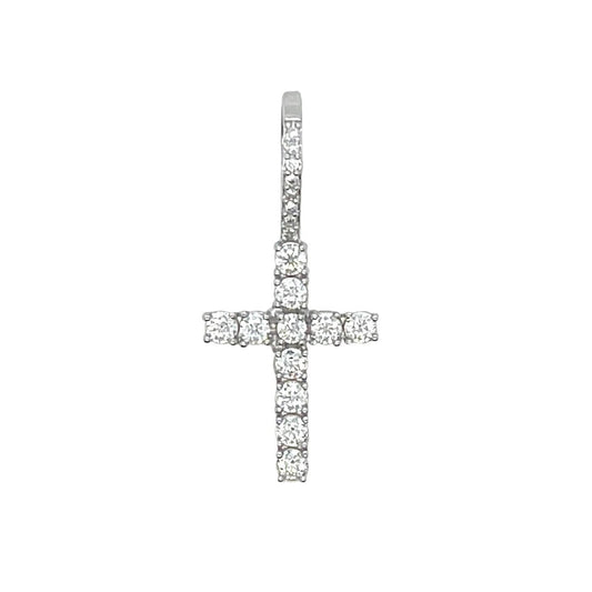 Micro Lab Grown Diamond Cross Pendant in Solid White Gold