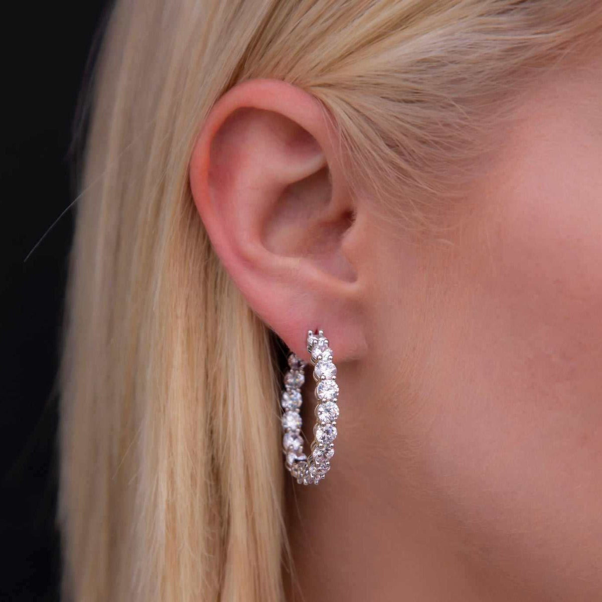 4mm Eternity Hoop Earrings in White Gold - The GLD Shop