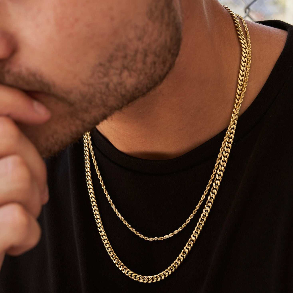 5MM Miami Cuban Chain + 2mm Rope Chain Bundle in Yellow Gold