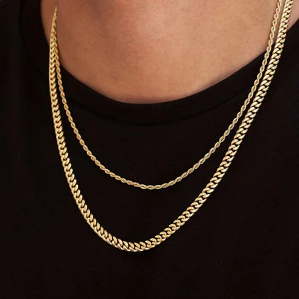 5MM Miami Cuban Chain + 2mm Rope Chain Bundle in Yellow Gold