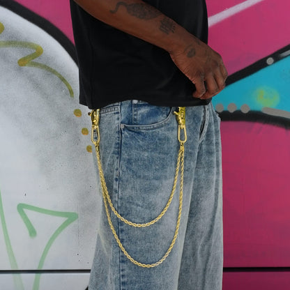 6MM Double Rope Chain w/ 65MM Carabiner Pant Chain in Yellow Gold
