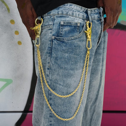 6MM Double Rope Chain w/ 65MM Carabiner Pant Chain in Yellow Gold