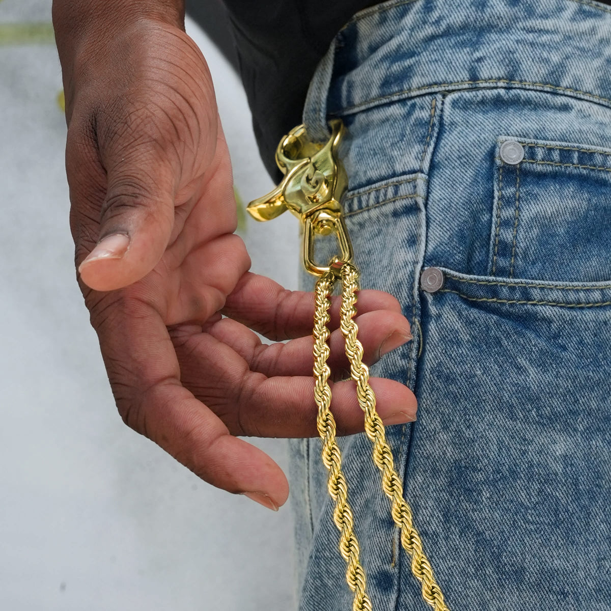 6MM Double Rope Chain w/ 65MM Carabiner Pant Chain in Yellow Gold