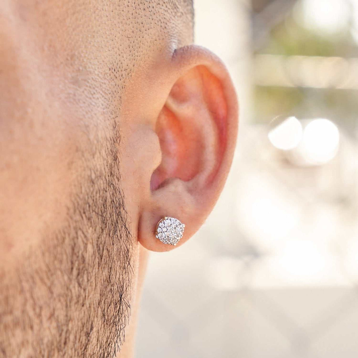 8mm Pave Set Stud Earrings in Yellow Gold
