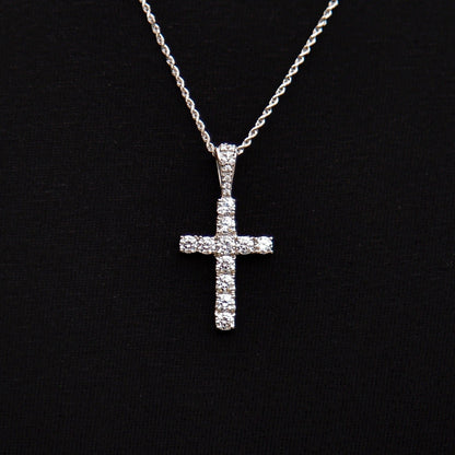 Micro Diamond Cross Pendant + 2MM Rope Chain Bundle in White Gold
