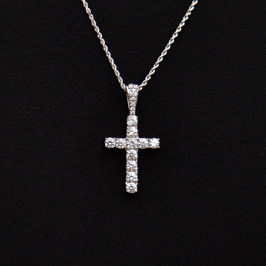 Micro Diamond Cross Pendant + 2MM Rope Chain Bundle in White Gold