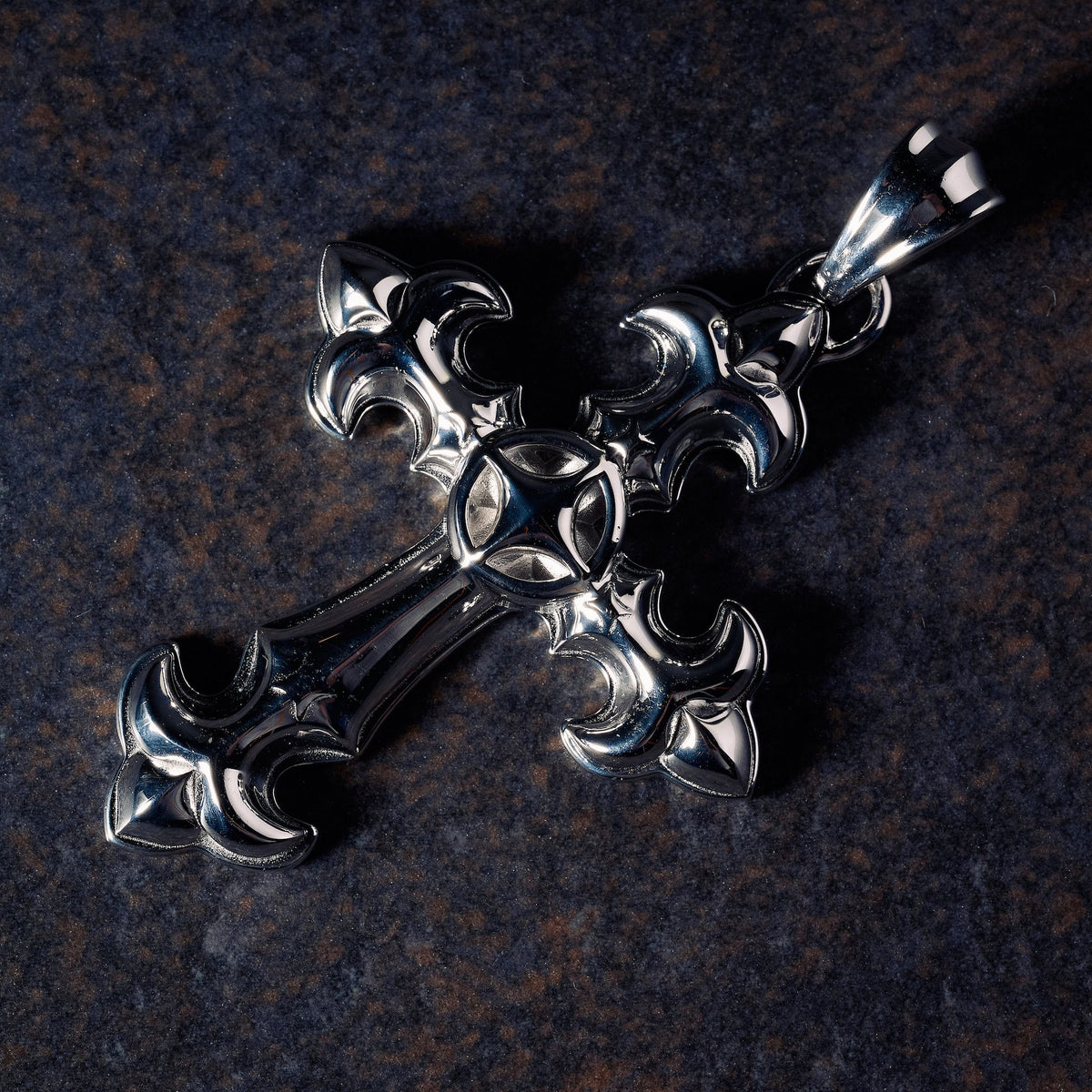 GLD X Bloody Osiris Large Cross Pendant in White Gold Vermeil