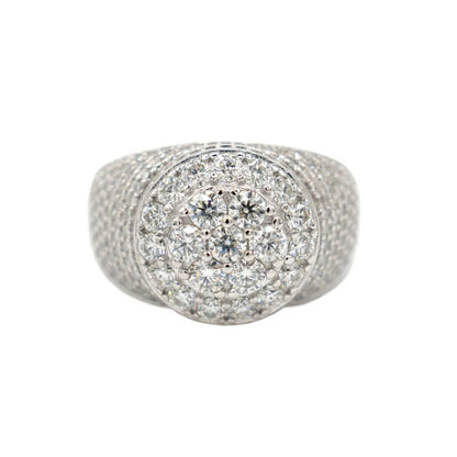 Men's Moissanite Diamond Cluster Ring in White Gold Vermeil