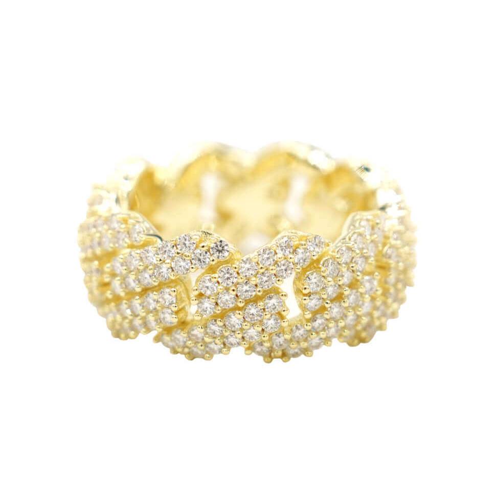 Men's Moissanite Diamond Prong Cuban Ring in Yellow Gold Vermeil