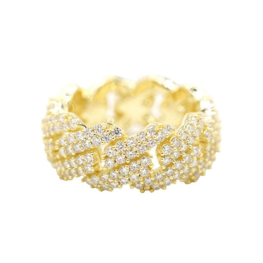 Men's Moissanite Diamond Prong Cuban Ring in Yellow Gold Vermeil