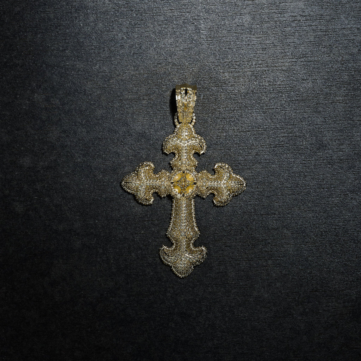 GLD X Bloody Osiris Large Iced Canary Cross Pendant in Yellow Gold Vermeil