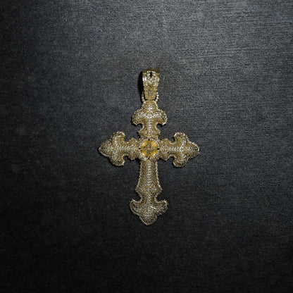 GLD X Bloody Osiris Large Iced Canary Cross Pendant in Yellow Gold Vermeil