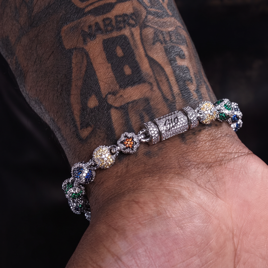 GLD X Malik Nabers Iced Multi Color Ball Bracelet in White Gold - 8MM