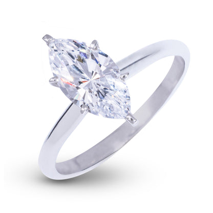 Marquis Single Stone Lab Diamond Engagement Ring in Solid White Gold
