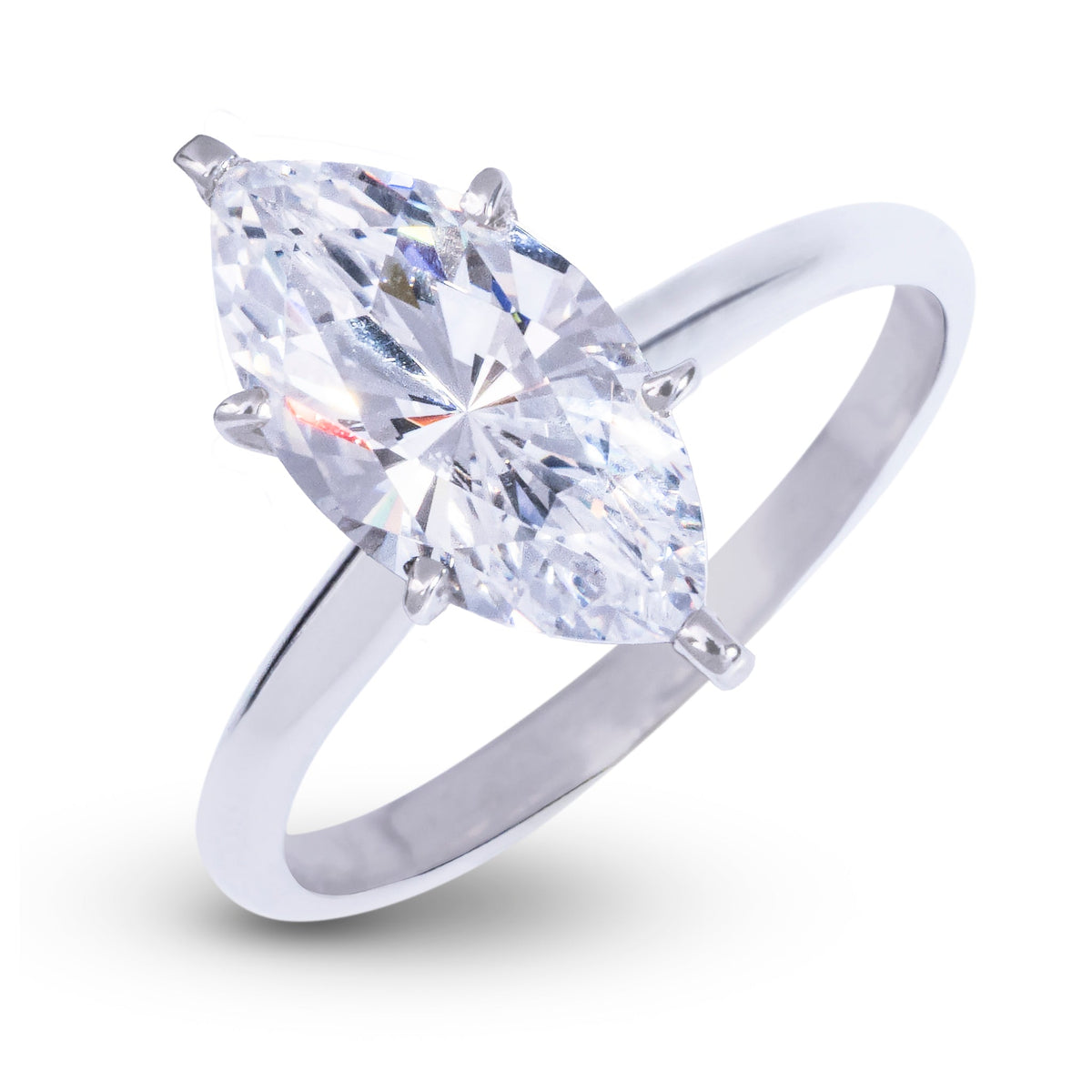 Marquis Single Stone Lab Diamond Engagement Ring in Solid White Gold