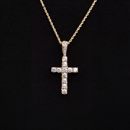 Micro Diamond Cross Pendant + 2MM Rope Chain Bundle in Yellow Gold