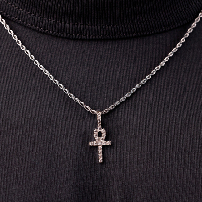 Micro IcedAnkh Cross Pendant in White Gold