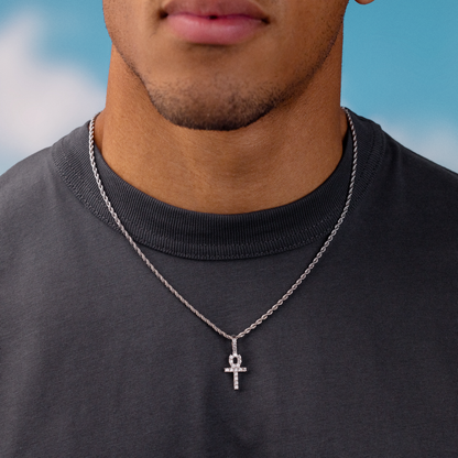 Micro IcedAnkh Cross Pendant in White Gold