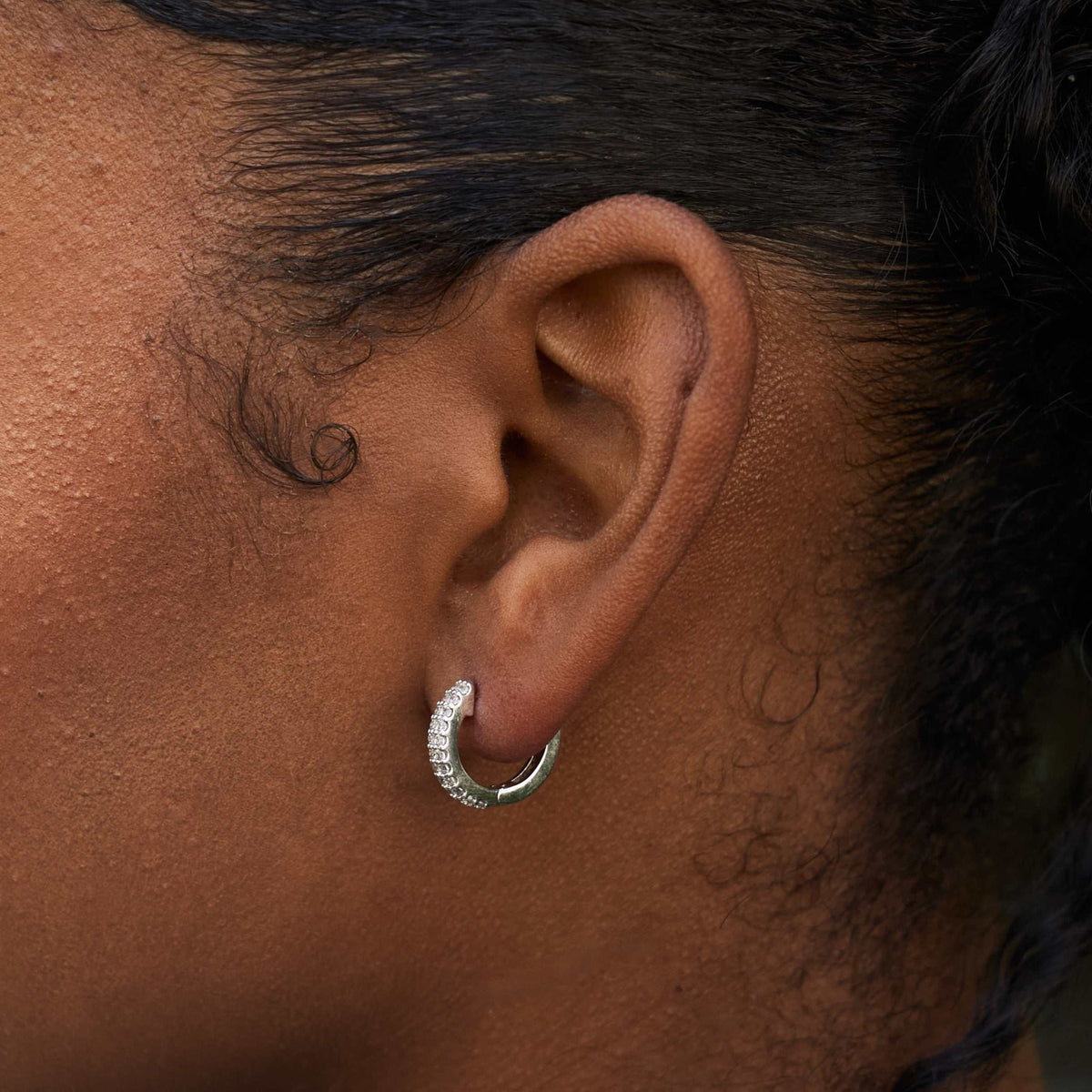 Micro Double Row Extra Small Huggie Hoop Earrings in White Gold