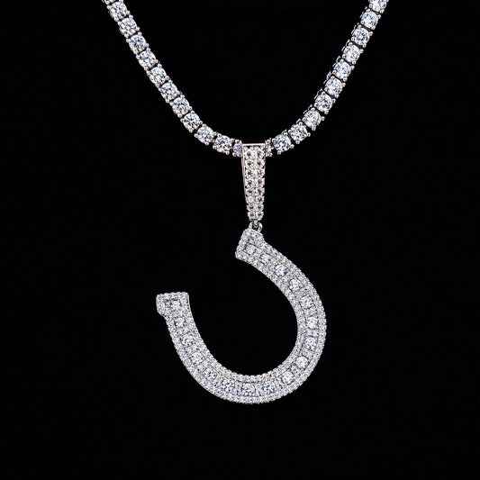Iced Horseshoe Pendant in White Gold