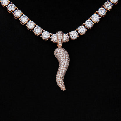 Iced Italian Horn Pendant in Rose Gold