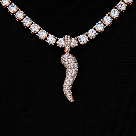 Iced Italian Horn Pendant in Rose Gold
