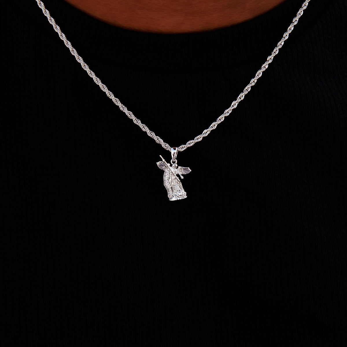 Micro Saint Michael Pendant in White Gold