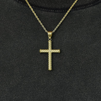 Twisted Rope Cross Pendant + 2MM Rope Chain Bundle in Yellow Gold
