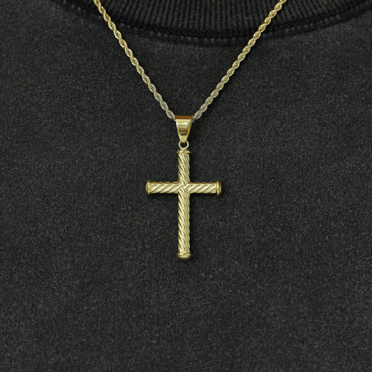 Twisted Rope Cross Pendant + 2MM Rope Chain Bundle in Yellow Gold