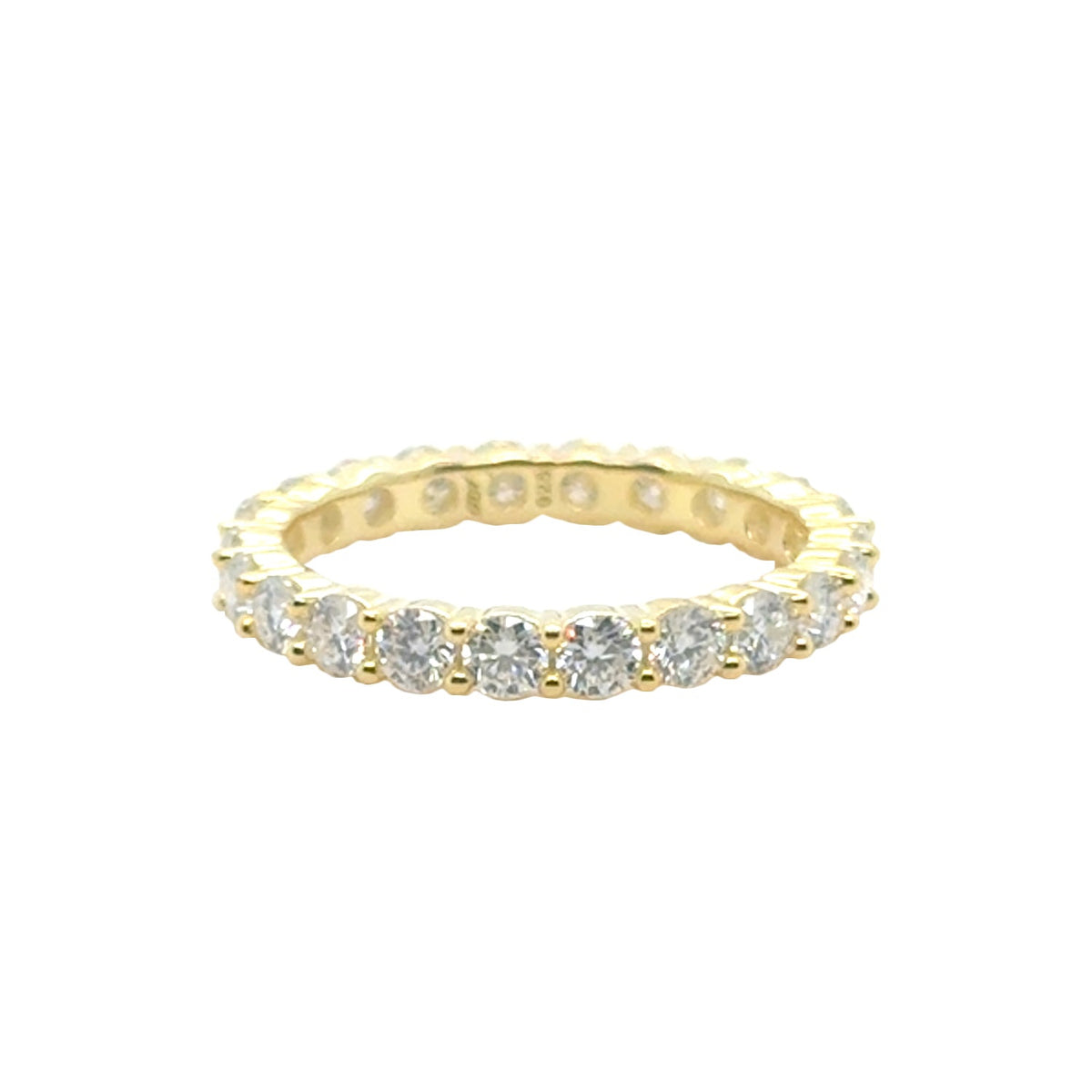 Women's 2MM Round Cut Moissanite Eternity Band Ring in Yellow Gold Vermeil