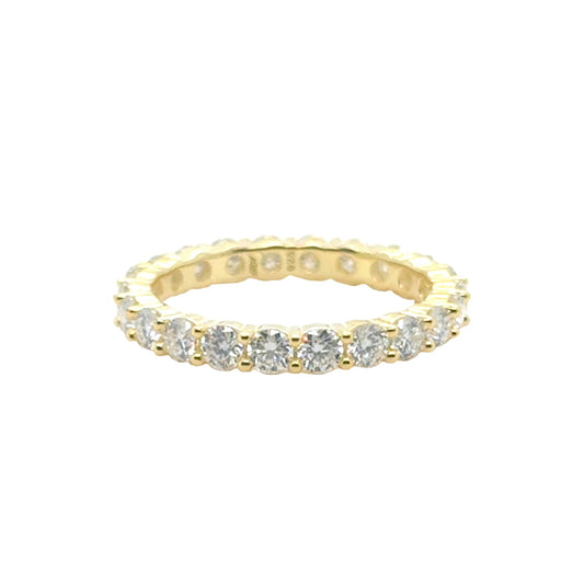 Women's 2MM Round Cut Moissanite Eternity Band Ring in Yellow Gold Vermeil