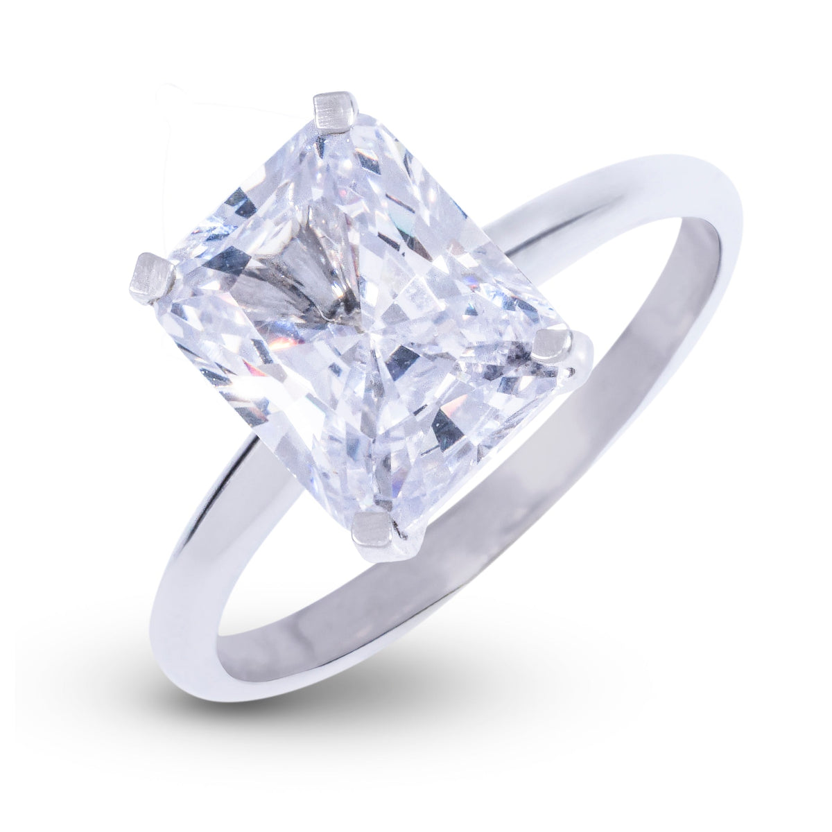 Radiant Single Stone Lab Diamond Engagement Ring in Solid White Gold