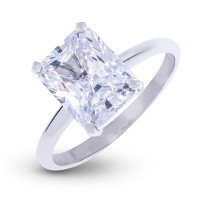 Radiant Single Stone Lab Diamond Engagement Ring in Solid White Gold