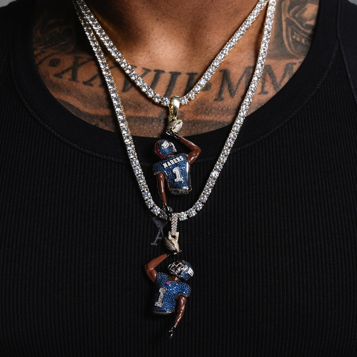 Malik Nabers One Handed Catch Pendant in Yellow Gold