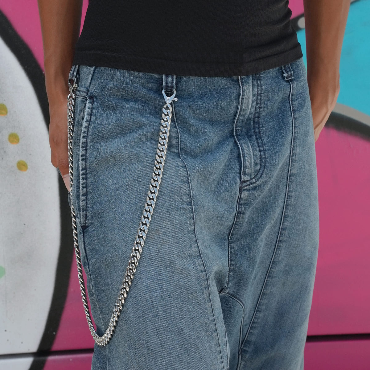 12MM Miami Cuban w/ 12MM Carabiner Pant Chain in White Gold