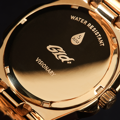 39MM Visionary Plain Case & Black Dial Watch - Yellow Gold