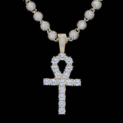 Iced Ankh Cross Pendant in Yellow Gold