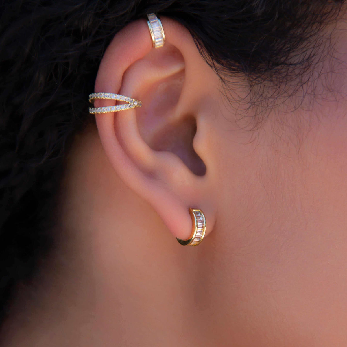 Baguette Hoop Stud Earrings - The GLD Shop