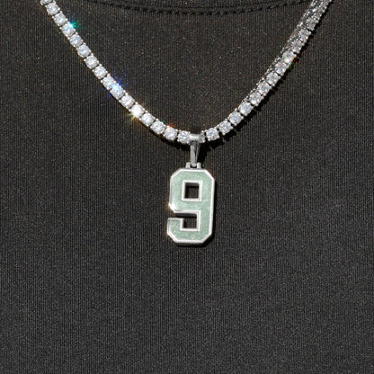 Micro Block Number Pendant in White Gold