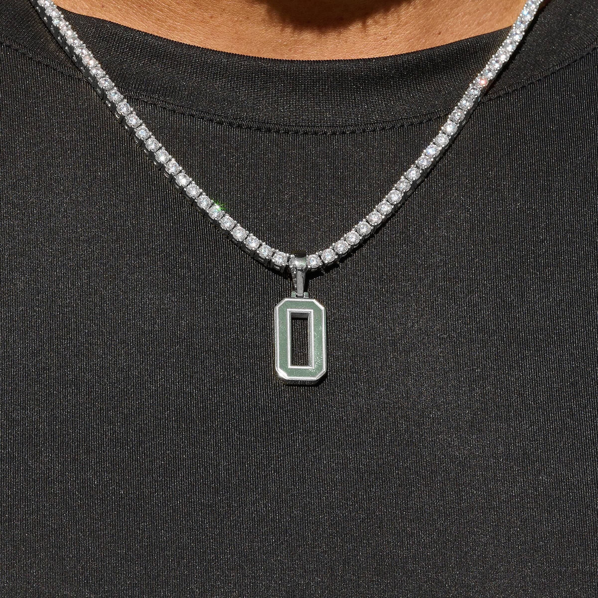 Micro Block Number Pendant in White Gold