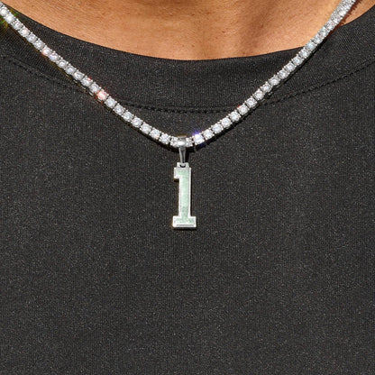 Micro Block Number Pendant in White Gold