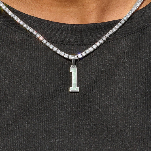 Micro Block Number Pendant in White Gold